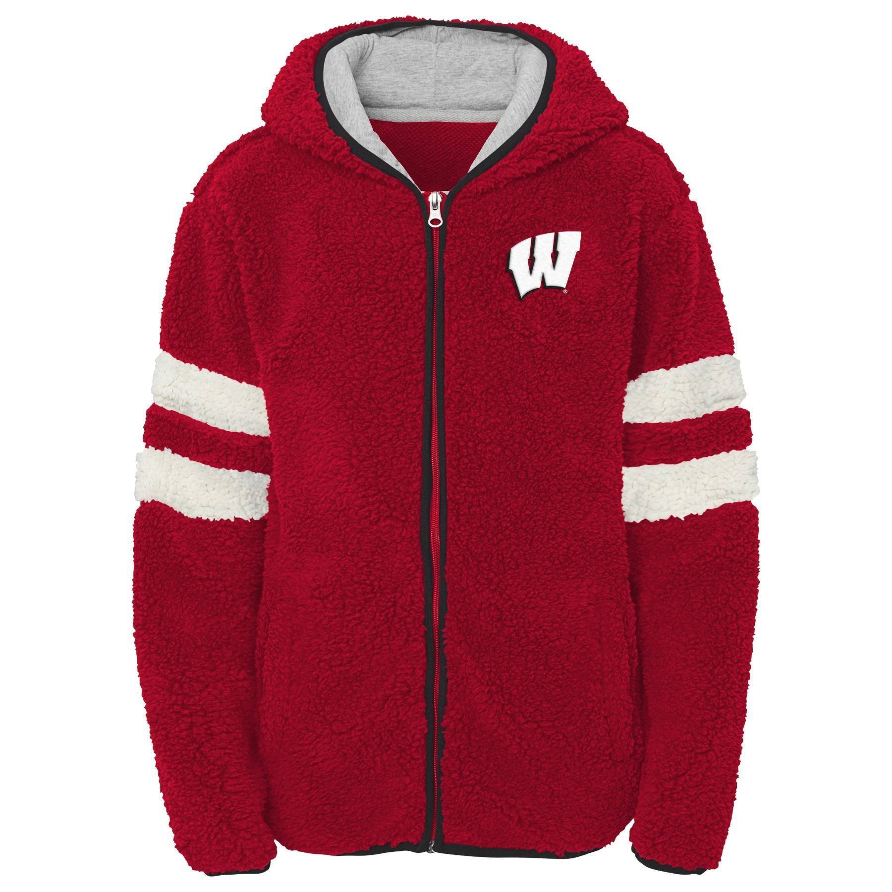 slide 1 of 1, NCAA Wisconsin Badgers Girls' Zip-Up Sherpa Hoodie - XL, 1 ct