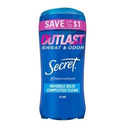Secret Outlast 48-Hour Invisible Solid Antiperspirant and Deodorant - Completely Clean - 2.6oz/2pk