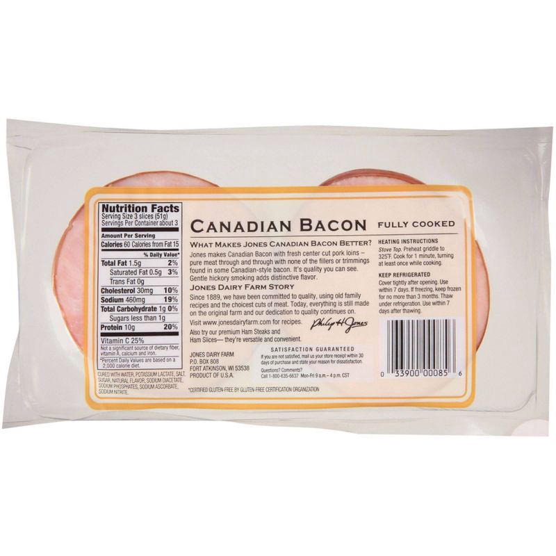 slide 2 of 9, Jones Canadian Bacon - 6oz, 6 oz