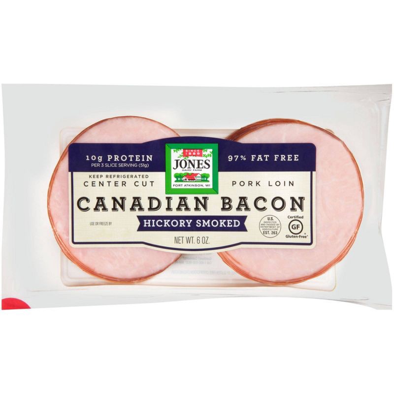 slide 1 of 9, Jones Canadian Bacon - 6oz, 6 oz