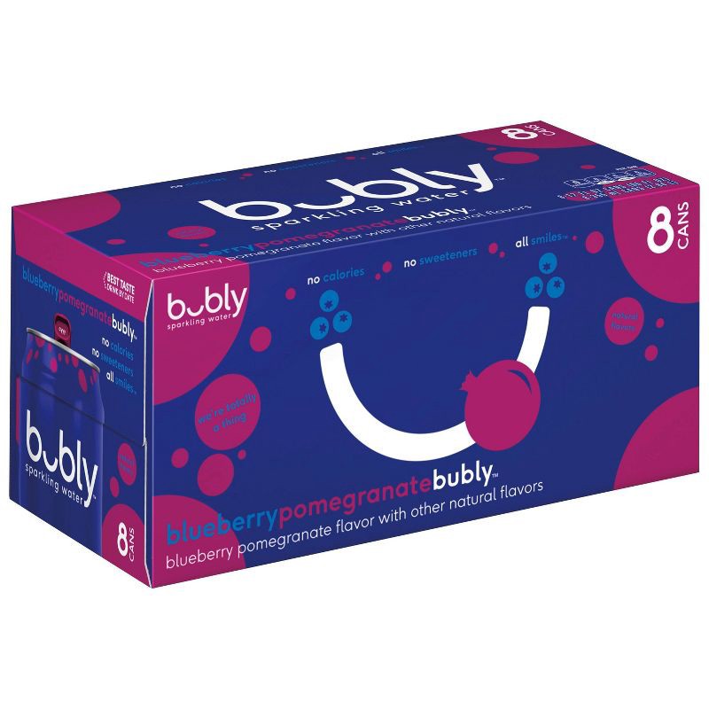 slide 3 of 6, bubly Blueberry Pomegranate Sparkling Water - 8pk/12 fl oz Cans, 8 ct; 12 fl oz