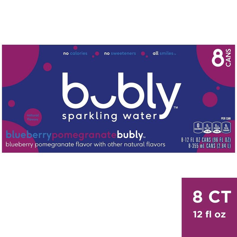 slide 1 of 6, bubly Blueberry Pomegranate Sparkling Water - 8pk/12 fl oz Cans, 8 ct; 12 fl oz