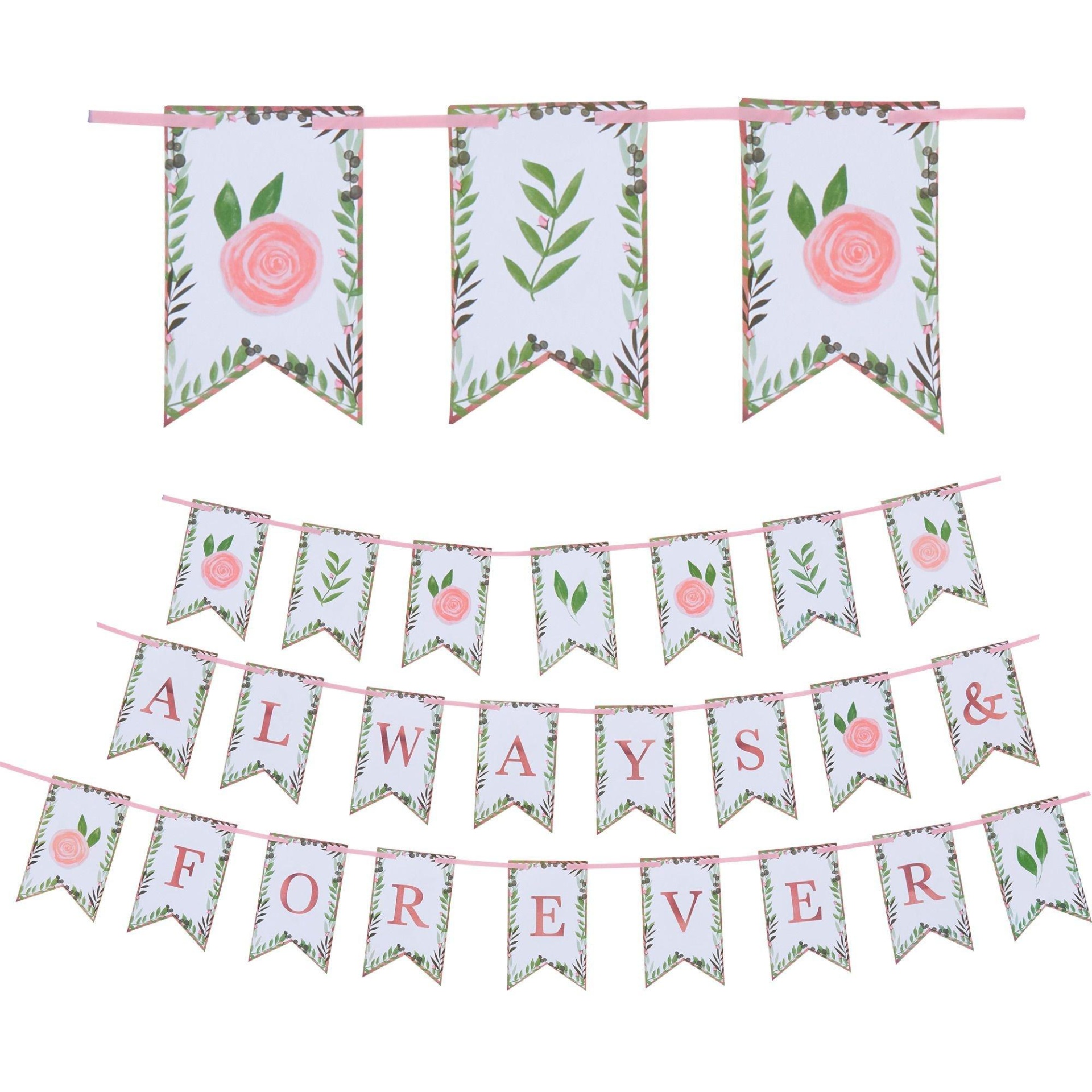 slide 1 of 1, Party City Floral Greenery Always & Forever Pennant Banner, 1 ct