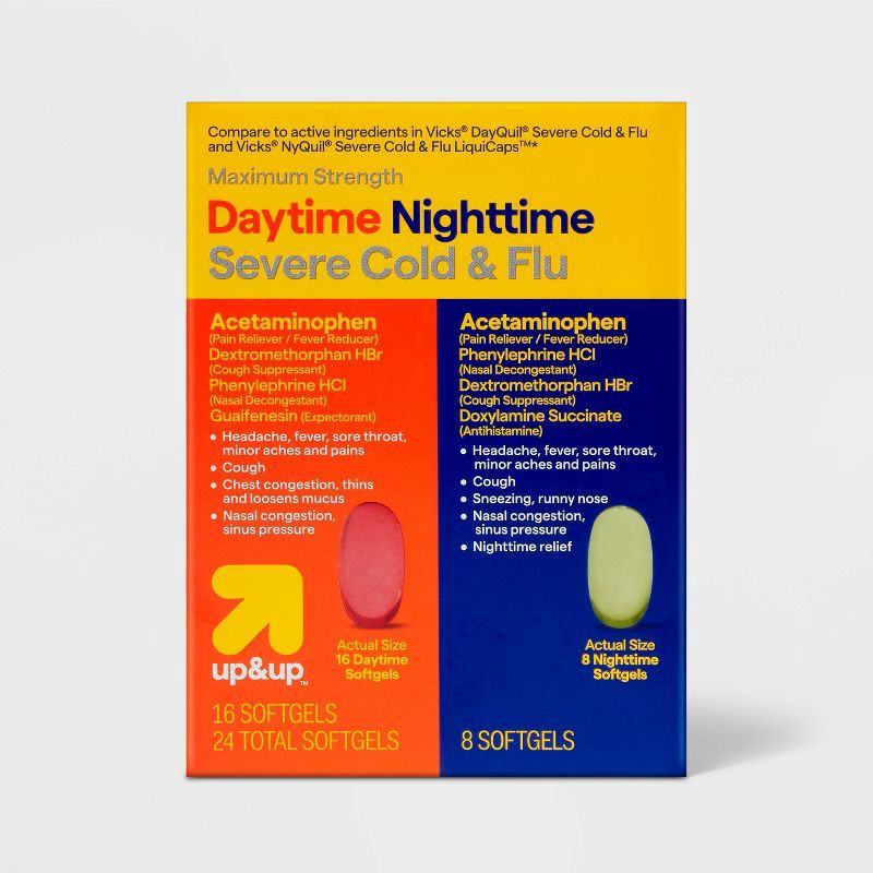slide 1 of 6, Day/Night Cold & Flu Combo Severe Softgels - 24ct - up&up™, 24 ct