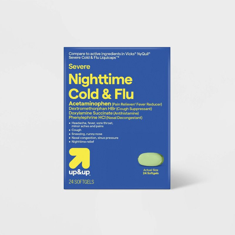 slide 1 of 5, Nighttime Severe Cold & Flu Softgels - 24ct - up&up™, 24 ct