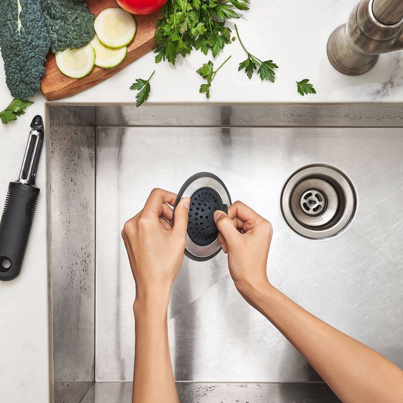 slide 4 of 6, OXO Sink Stopper: Stainless Steel & Silicone Kitchen Drain Plug, 4.5" Diameter, Lifetime Warranty, 1 ct