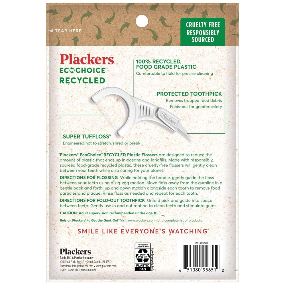 slide 3 of 7, Plackers EcoChoice 100% Recycled Plastic Dental Floss Picks with Fresh Mint, 90 ct