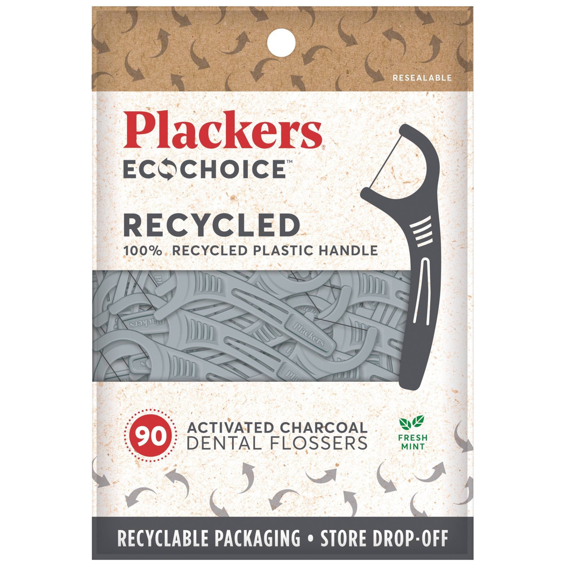 slide 1 of 7, Plackers EcoChoice 100% Recycled Plastic Activated Charcoal Dental Floss Picks, 90 ct