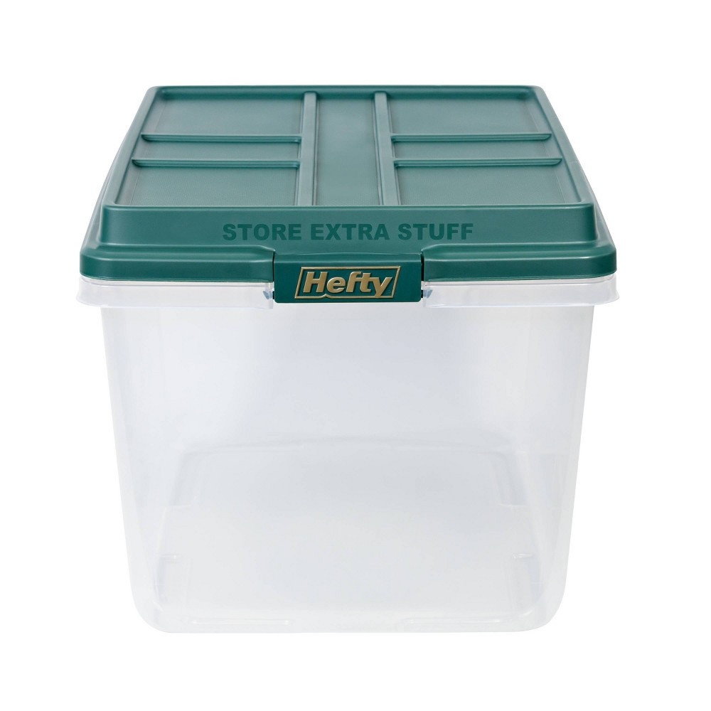 slide 2 of 3, Hefty Hi Rise Storage Tote with Lid Green/Gold, 72 qt