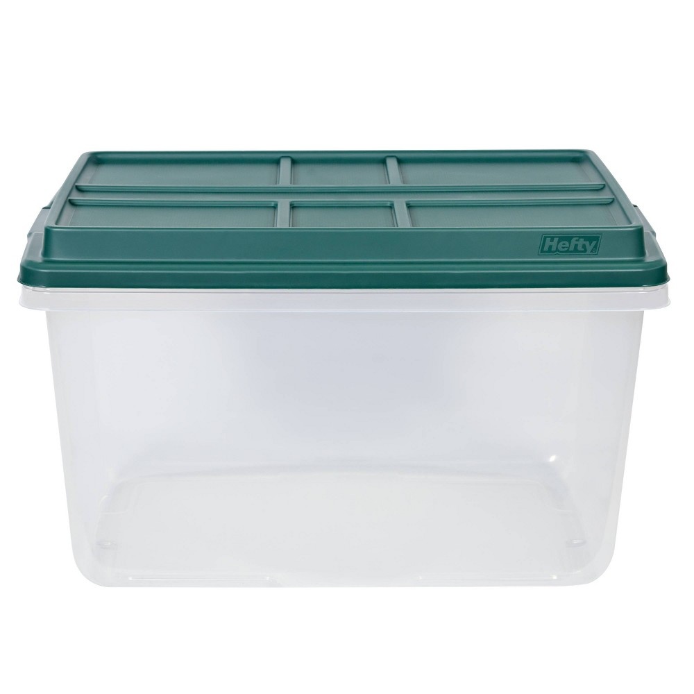 slide 3 of 3, Hefty Hi Rise Storage Tote with Lid Green/Gold, 72 qt