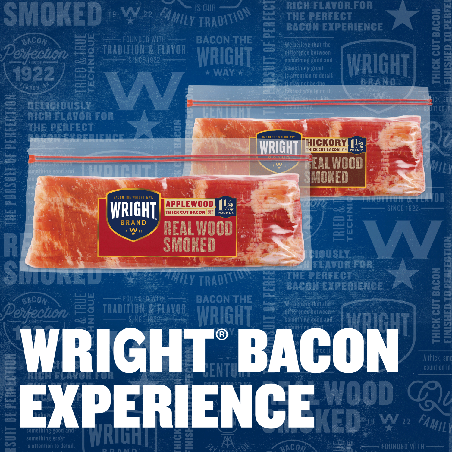 slide 5 of 8, Wright Brand Thick Cut Applewood Bacon, 1.5 lb, 24 oz