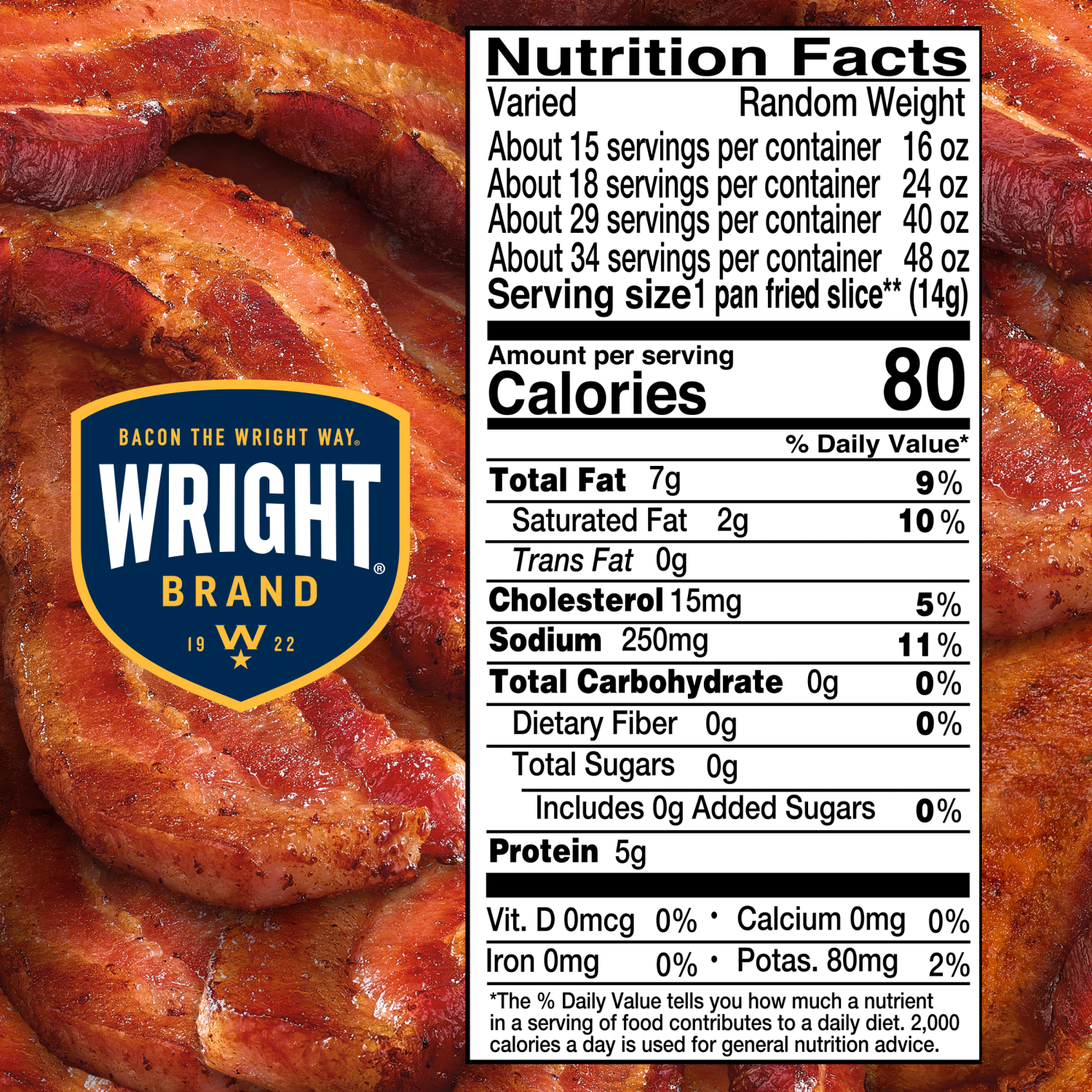 slide 3 of 8, Wright Brand Thick Cut Double Smoked Bacon, 1.5 lb, 24 oz