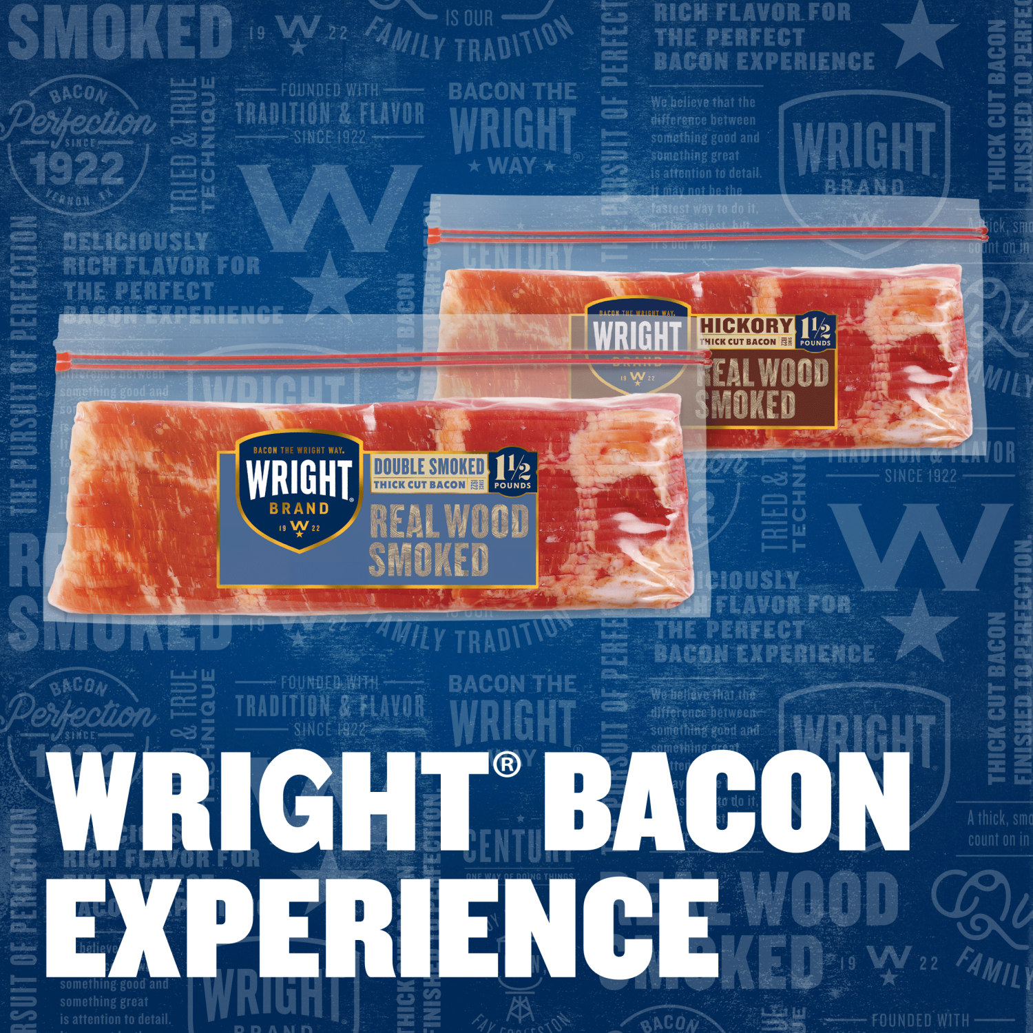 slide 5 of 8, Wright Brand Thick Cut Double Smoked Bacon, 1.5 lb, 24 oz