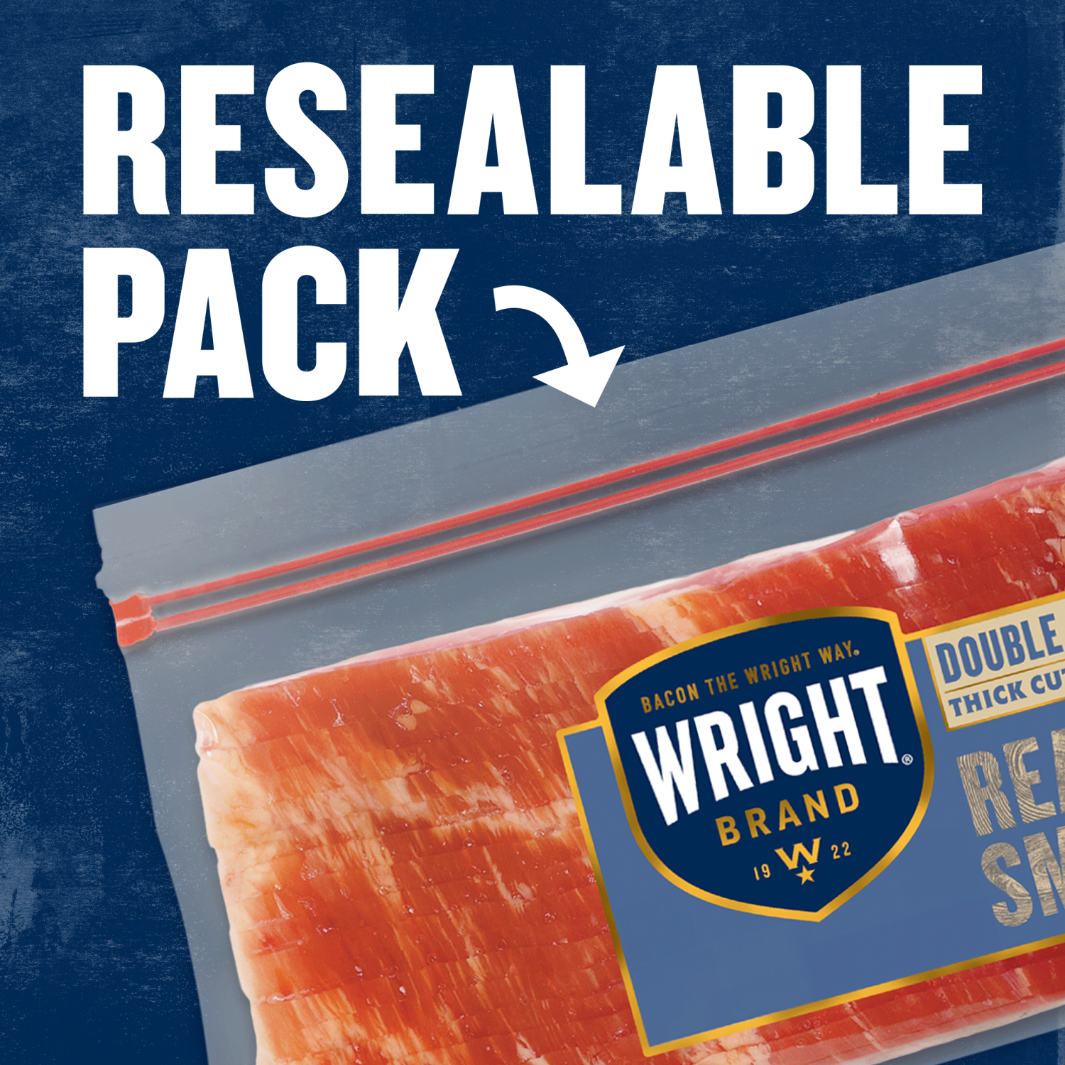 slide 8 of 8, Wright Brand Thick Cut Double Smoked Bacon, 1.5 lb, 24 oz