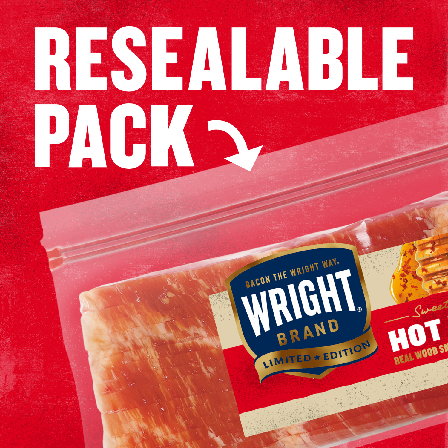 slide 8 of 8, Wright Brand Limited Edition Hot Honey Flavored Real Wood Smoked Thick Cut Bacon, 1.5 lb, 24 oz