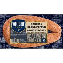 Wright Brand Real Wood Smoked Garlic & Black Pepper Smoked Sausage Rope, 12 Oz