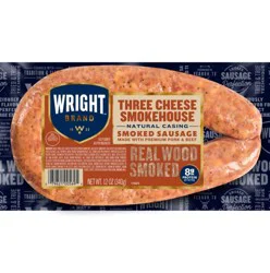 Wright Brand Smoked Sausage Rope Three Cheese Smokehouse, 12 Oz