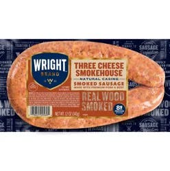 Wright Brand Smoked Sausage Rope Three Cheese Smokehouse, 12 Oz