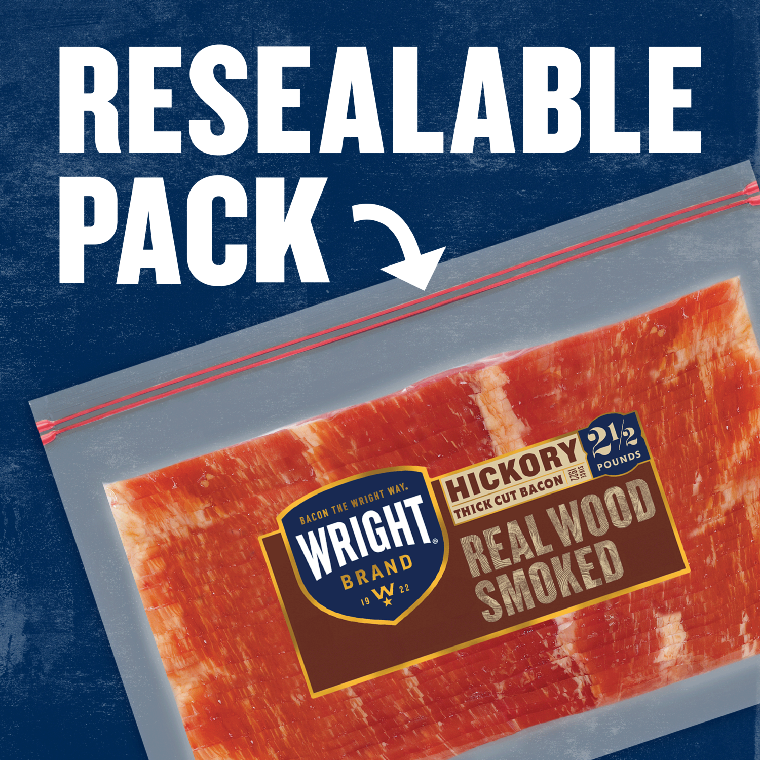 slide 2 of 5, Wright Brand Hickory Real Wood Smoked Thick Cut Bacon, 40 oz Stack Pack, 40 oz