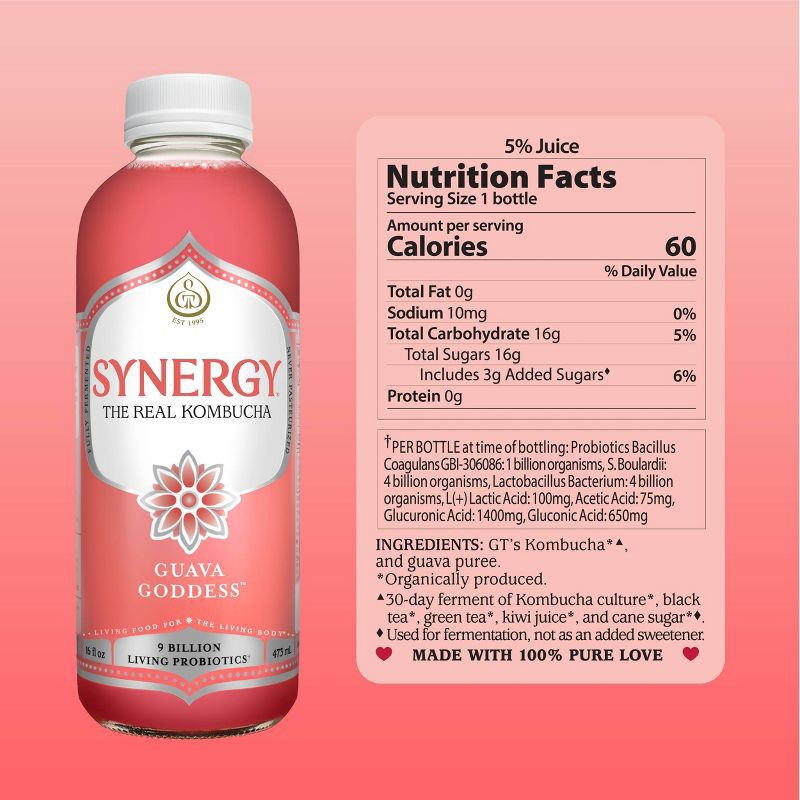 slide 5 of 9, GT's Synergy The Real Kombucha, Guava Goddess – 16 fl oz, 16 fl oz