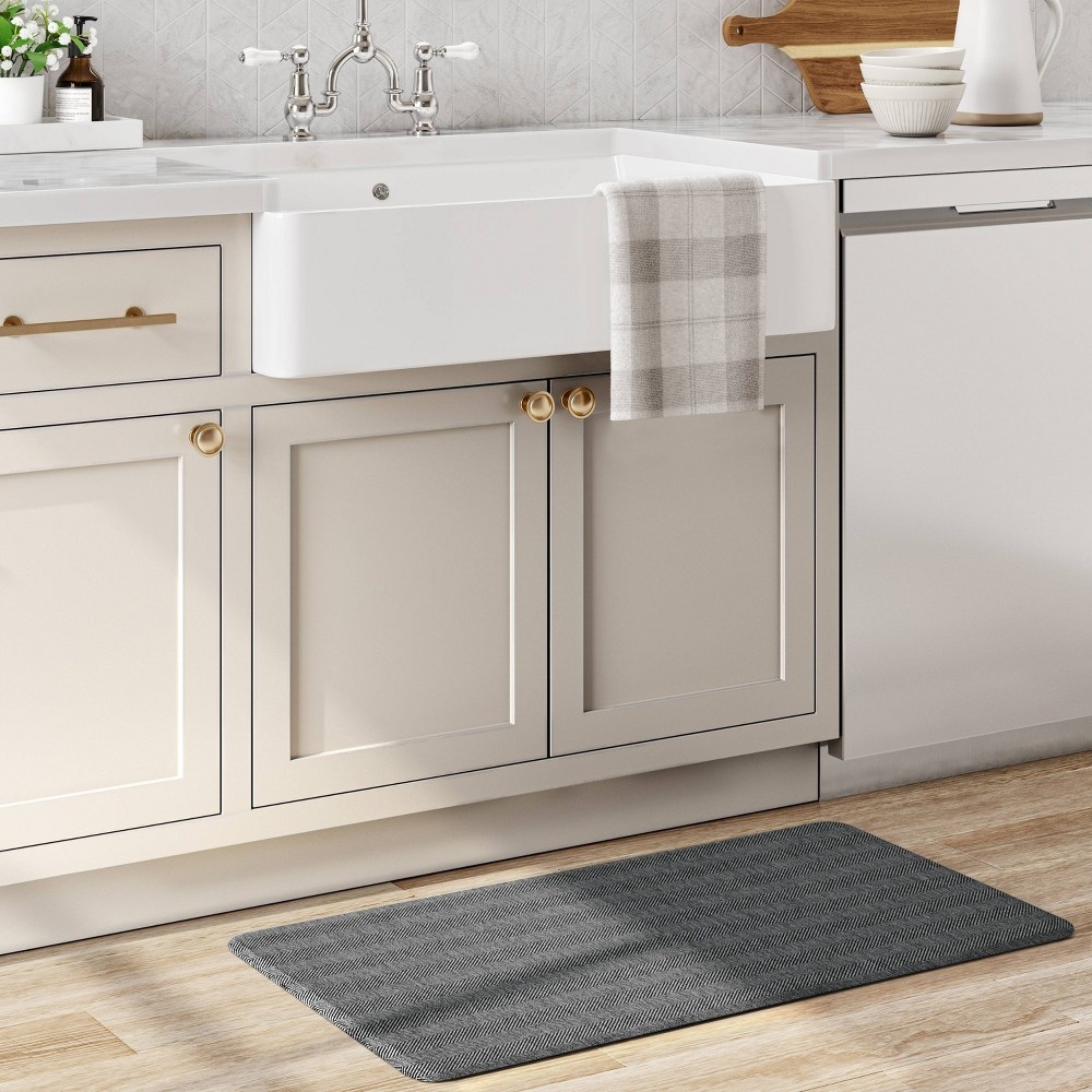 slide 2 of 4, 36" x 20" Herringbone Comfort Kitchen Rug Gray - Threshold, 1 ct