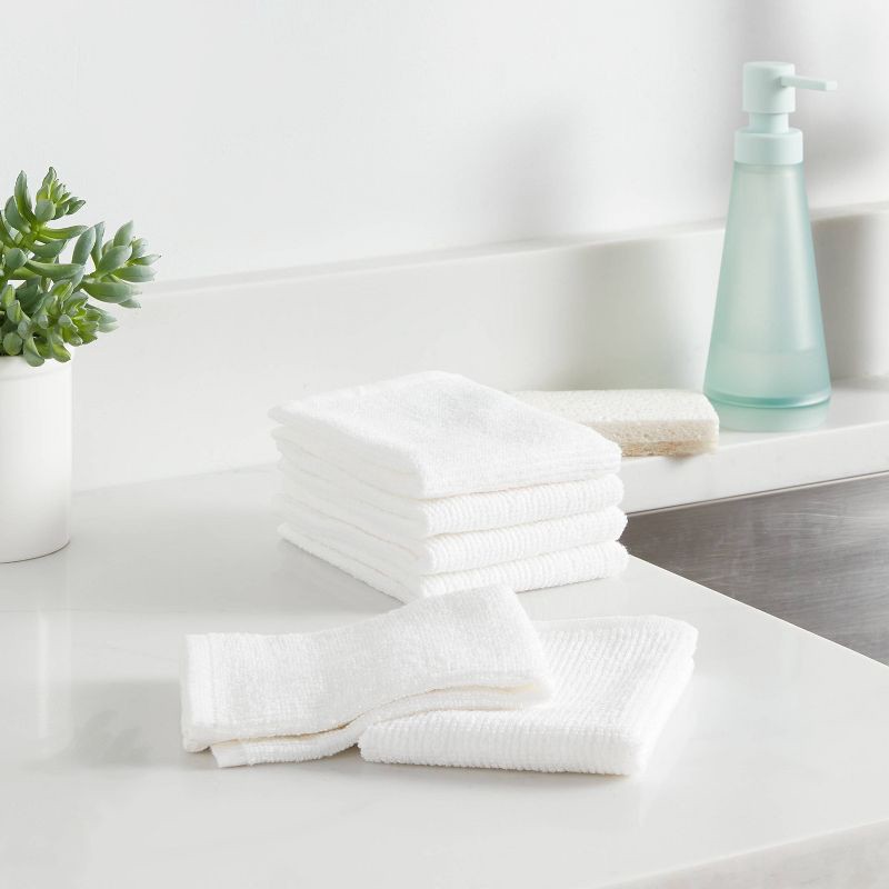 slide 2 of 3, 6pk Cotton Dishcloths White - Room Essentials™: Kitchen & Cleaning Towels, Machine Washable, Terry Construction, 6 ct