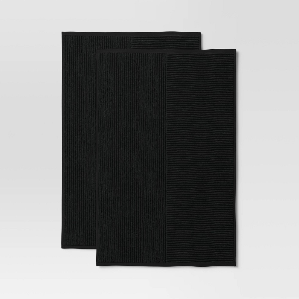 2pk Cotton Solid Ribbed Terry Kitchen Towels Black - Project 62