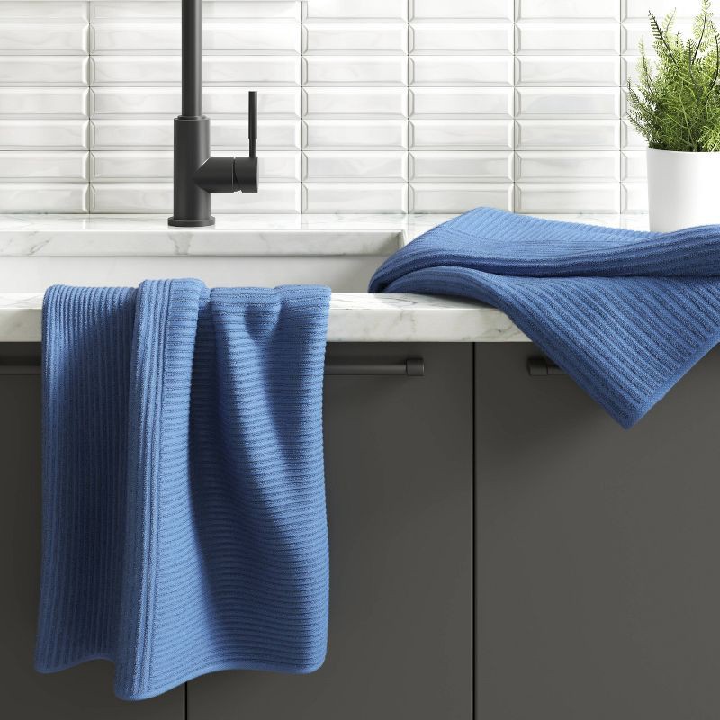 slide 2 of 3, 2pk Cotton Solid Ribbed Terry Kitchen Towels Blue - Threshold™, 2 ct