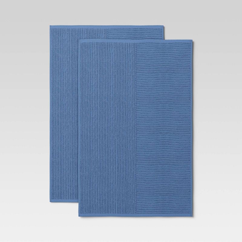 slide 3 of 3, 2pk Cotton Solid Ribbed Terry Kitchen Towels Blue - Threshold™, 2 ct