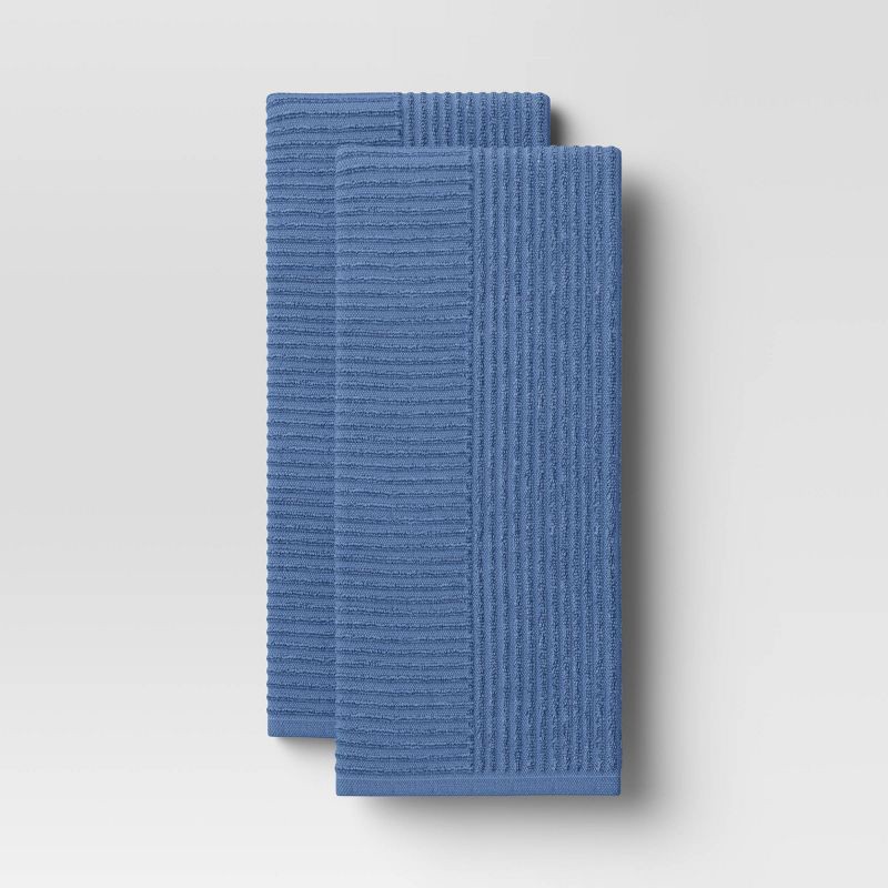 slide 1 of 3, 2pk Cotton Solid Ribbed Terry Kitchen Towels Blue - Threshold™, 2 ct