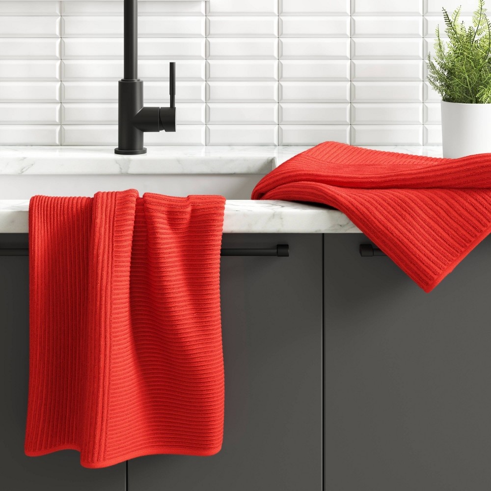 2pk Cotton Solid Ribbed Terry Kitchen Towels Orange - Project 62 1