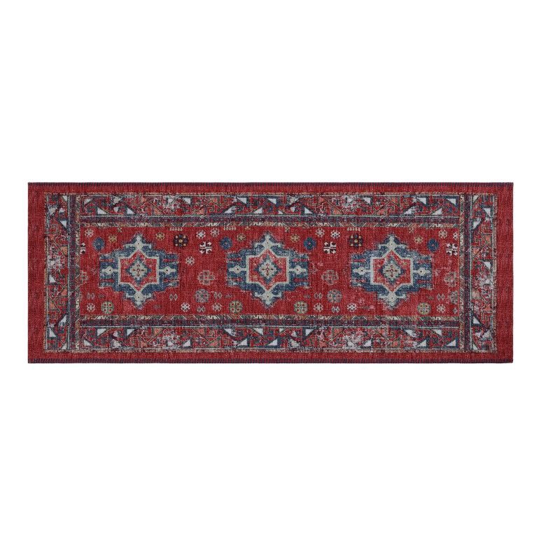 slide 1 of 4, 60" x 22" Vintage Persian Medallion Kitchen Runner Rug Red - Threshold™: Traditional Oriental Flat Pile, Fade-Resistant, 1 ct