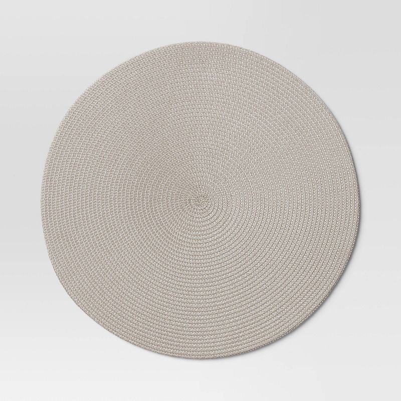slide 1 of 3, Polyround Charger Placemat Light Gray - Threshold™: Round Table Decor, Traditional Style, Spot Clean, 15" Diameter, 1 ct