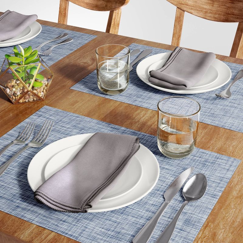 slide 2 of 3, Textilene Denim Placemat Blue - Threshold™: Modern Stripe Rectangle for Dining & Kitchen Table, Spot Clean, Vinyl, 19"x14", 1 ct