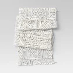 72" x 14" Cotton Macrame Runner White - Threshold™: Geometric Bohemian Table Runner, Dark Off-White, Fall Decor