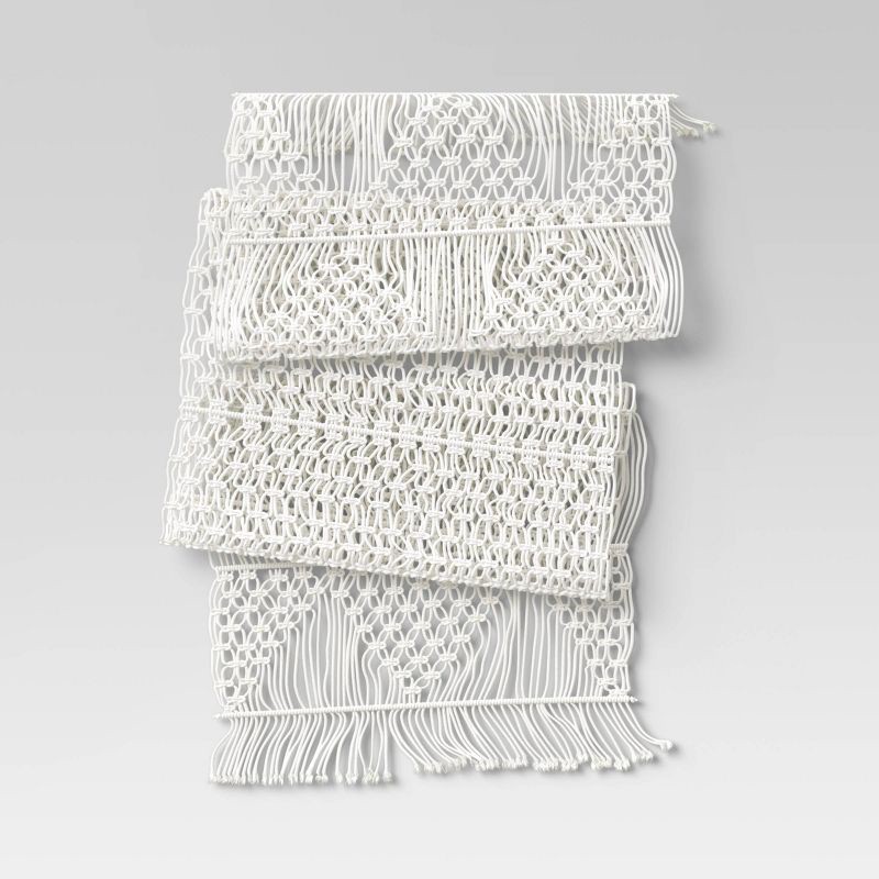 slide 1 of 3, 108" x 14" Cotton Macrame Runner White - Threshold™: Geometric Bohemian Tablecloth, Fall Decor, 1 ct