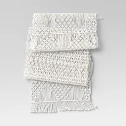 108" x 14" Cotton Macrame Runner White - Threshold™: Geometric Bohemian Tablecloth, Fall Decor