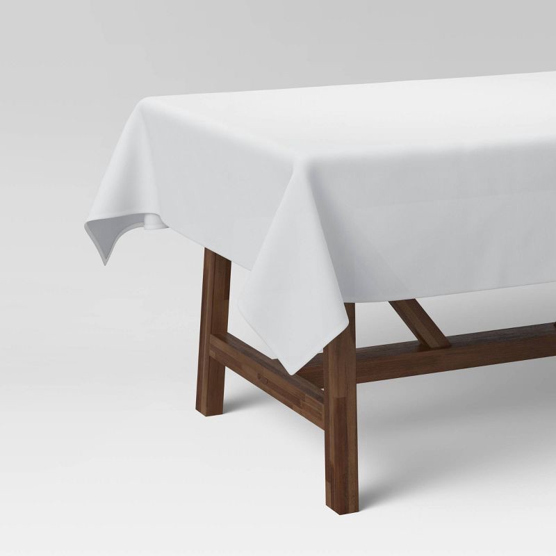 slide 1 of 3, 120" x 60" Solid Tablecloth White - Threshold™: Rectangle, Cotton & Recycled Polyester, Machine Washable, OEKO-TEX Certified, 1 ct