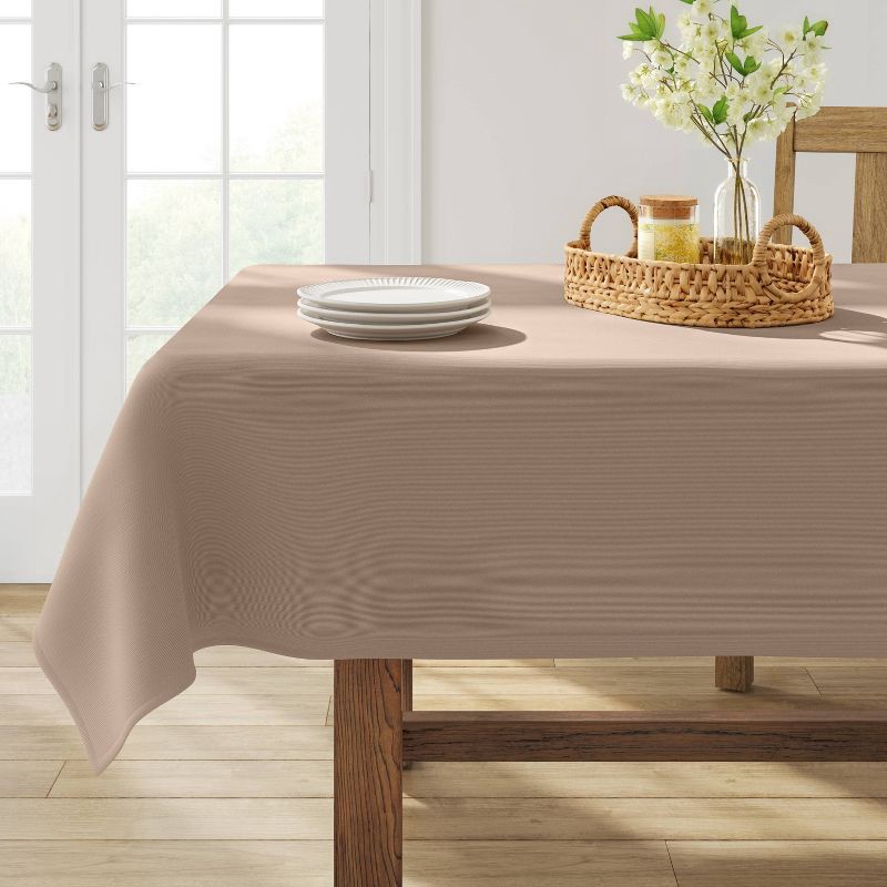 slide 2 of 2, 84" x 60" Solid Tablecloth Natural - Threshold™: Traditional Tan Cotton, Recycled Polyester, Fall Decor, 1 ct