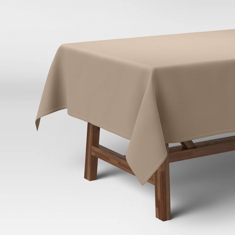slide 1 of 2, 84" x 60" Solid Tablecloth Natural - Threshold™: Traditional Tan Cotton, Recycled Polyester, Fall Decor, 1 ct