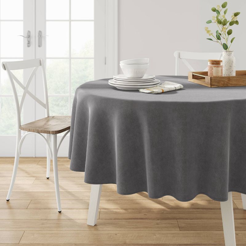 slide 2 of 3, 70" Solid Tablecloth Gray - Threshold™: Round Cotton & Recycled Polyester, Machine Washable, Summer Decor, 1 ct