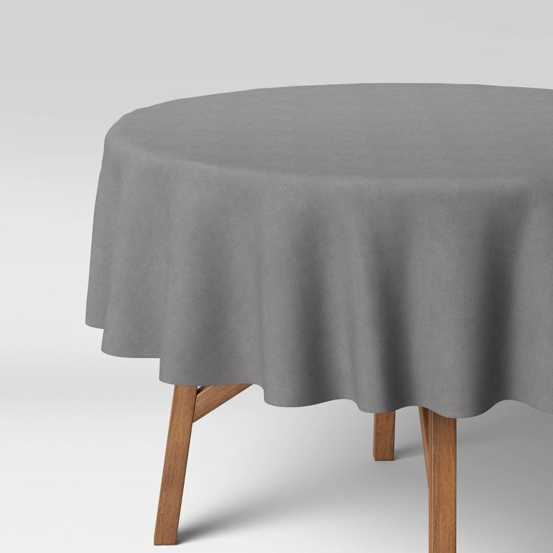 slide 1 of 3, 70" Solid Tablecloth Gray - Threshold™: Round Cotton & Recycled Polyester, Machine Washable, Summer Decor, 1 ct