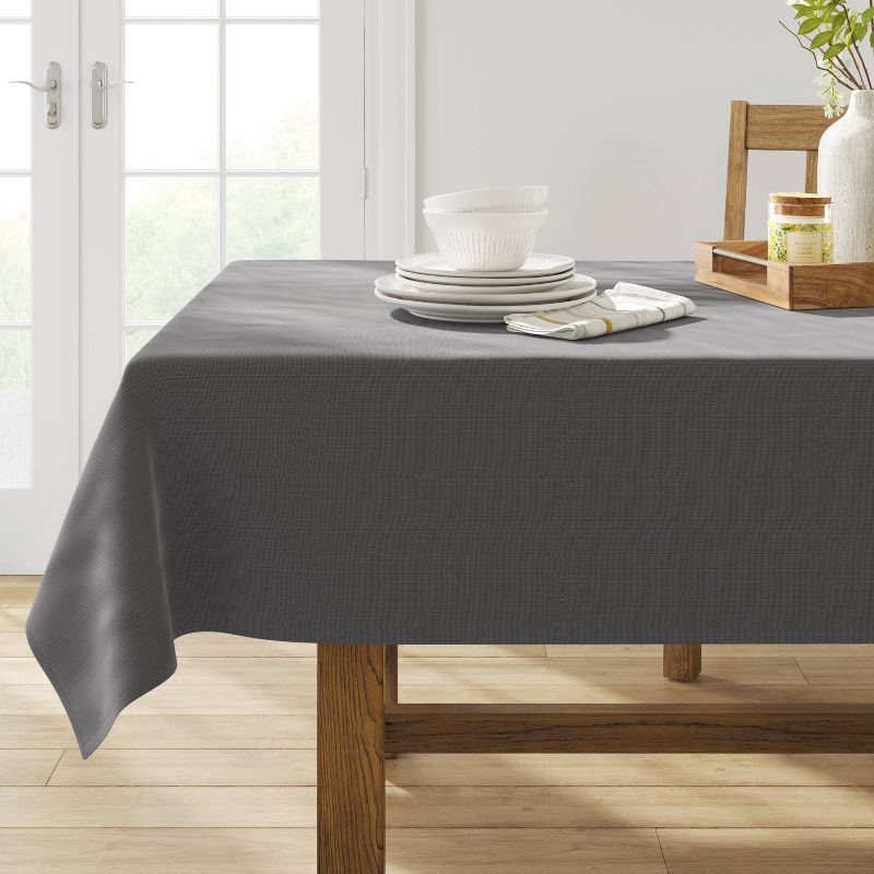 slide 2 of 3, 104" x 60" Solid Tablecloth Gray - Threshold™: Traditional Rectangle, Cotton & Recycled Polyester, Summer Decor, 1 ct