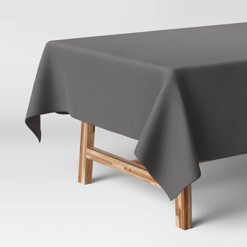 slide 1 of 3, 84" x 60" Solid Tablecloth Gray - Threshold™: Traditional Rectangle, Cotton & Recycled Polyester, Summer Decor, 1 ct
