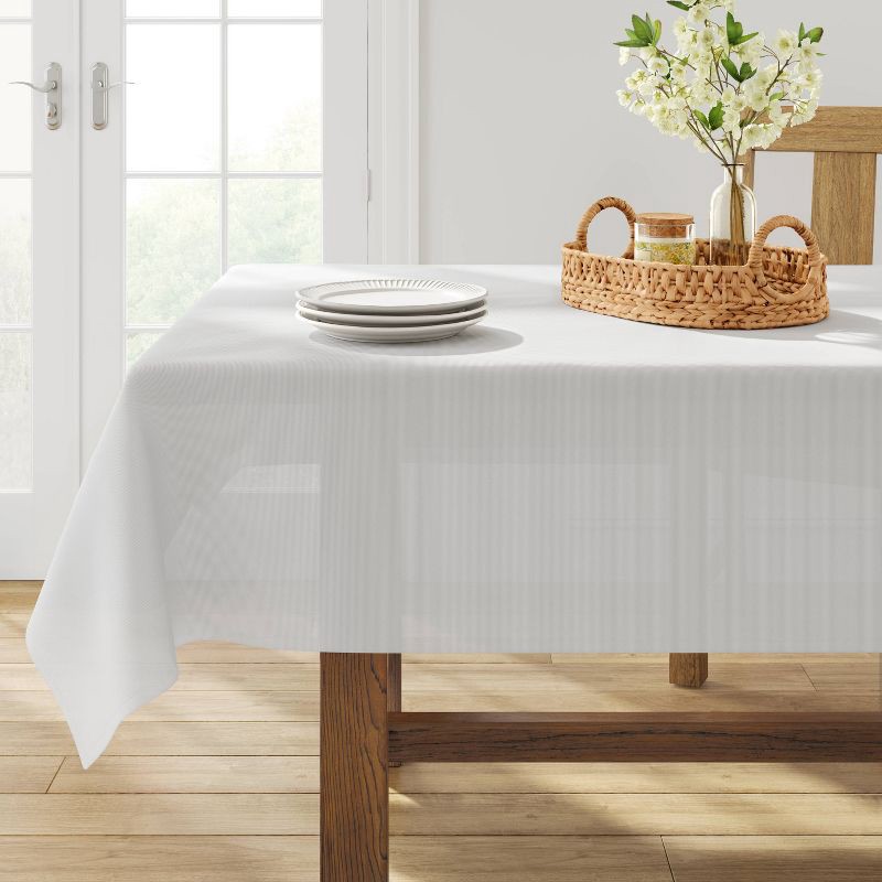 slide 2 of 3, 84" x 60" Solid Tablecloth White - Threshold™: Rectangle, Traditional, Cotton & Recycled Polyester, Machine Washable, 1 ct