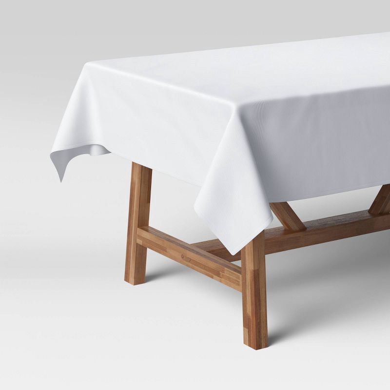 slide 1 of 3, 84" x 60" Solid Tablecloth White - Threshold™: Rectangle, Traditional, Cotton & Recycled Polyester, Machine Washable, 1 ct
