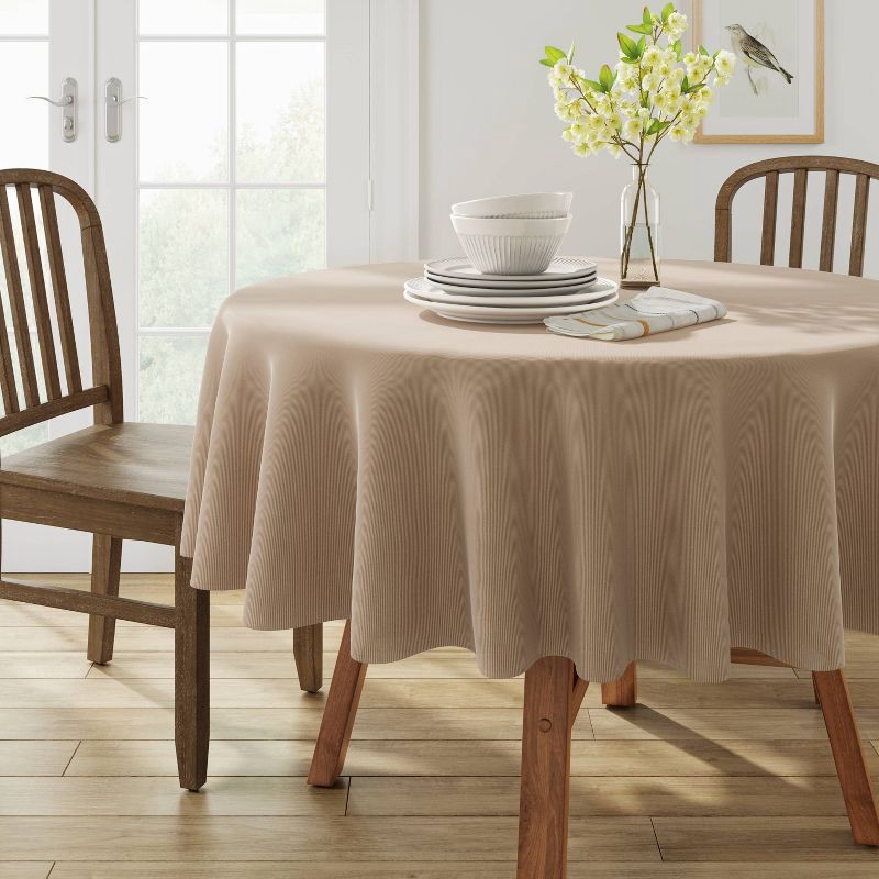 slide 2 of 3, 70" Solid Tablecloth Natural - Threshold™: Round Cotton Blend, Machine Washable, Fall Decor, OEKO-TEX Certified, 1 ct
