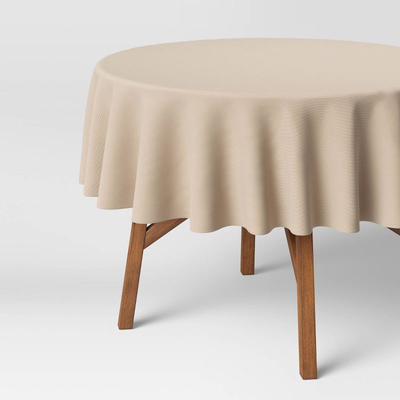 slide 1 of 3, 70" Solid Tablecloth Natural - Threshold™: Round Cotton Blend, Machine Washable, Fall Decor, OEKO-TEX Certified, 1 ct