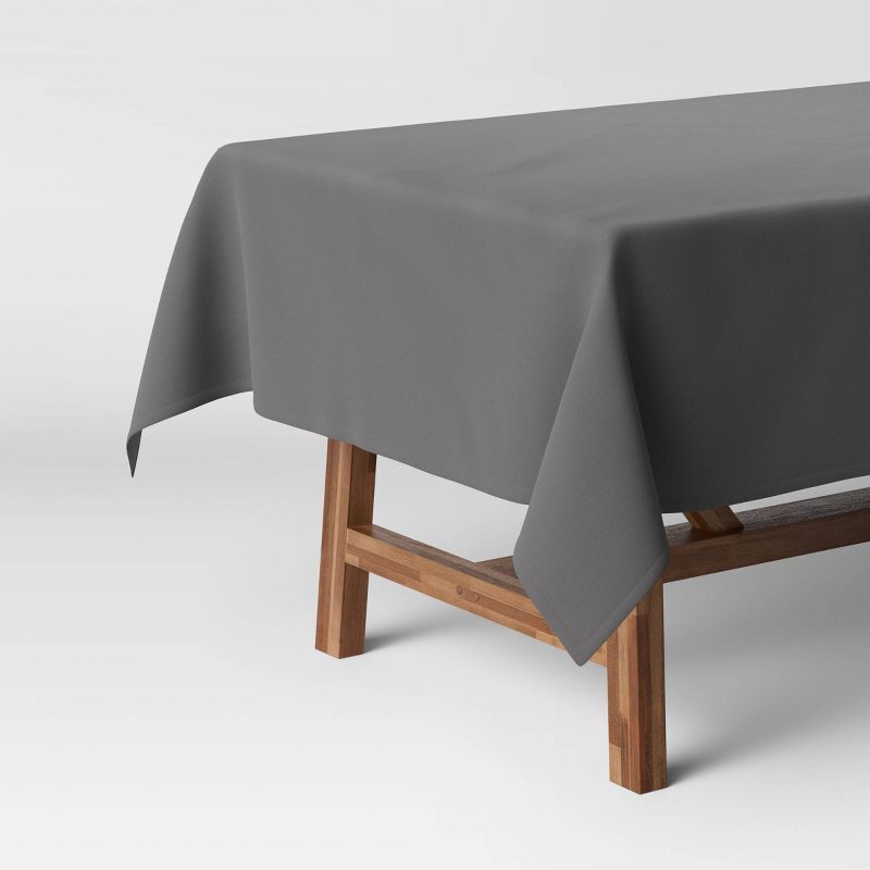 slide 1 of 3, 120" x 60" Solid Tablecloth Gray - Threshold™: Traditional Rectangle, Cotton & Recycled Polyester, Summer Decor, 1 ct