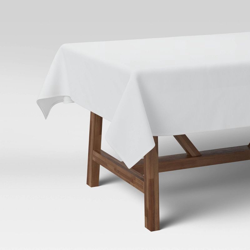 slide 1 of 3, 104" x 60" Solid Tablecloth White - Threshold™: Rectangle, Cotton & Recycled Polyester, Machine Washable, 1 ct